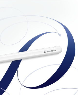 Ein Apple Pencil Pro liegt flach auf kreativen, mit der Hand gezeichneten Designs.