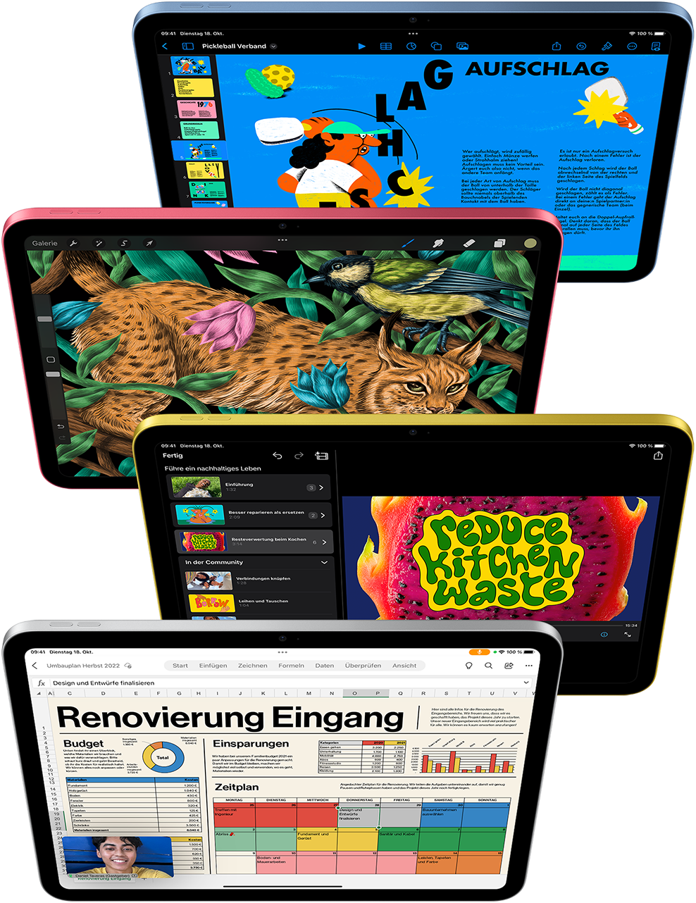 Keynote, Procreate, iMovie und Microsoft Excel und WebEx.