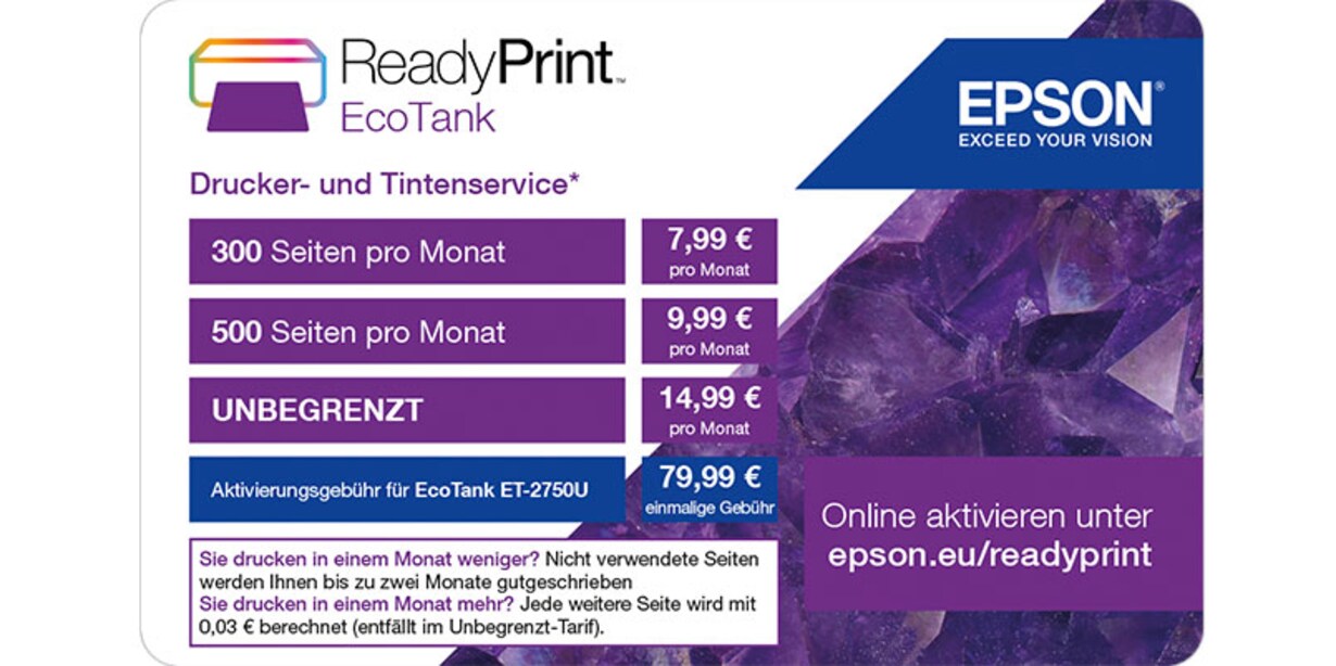 Zu den "ReadyPrint EcoTank"-Produkten von Epson