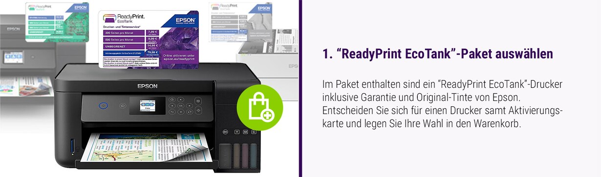 Zu den "ReadyPrint EcoTank"-Produkten von Epson