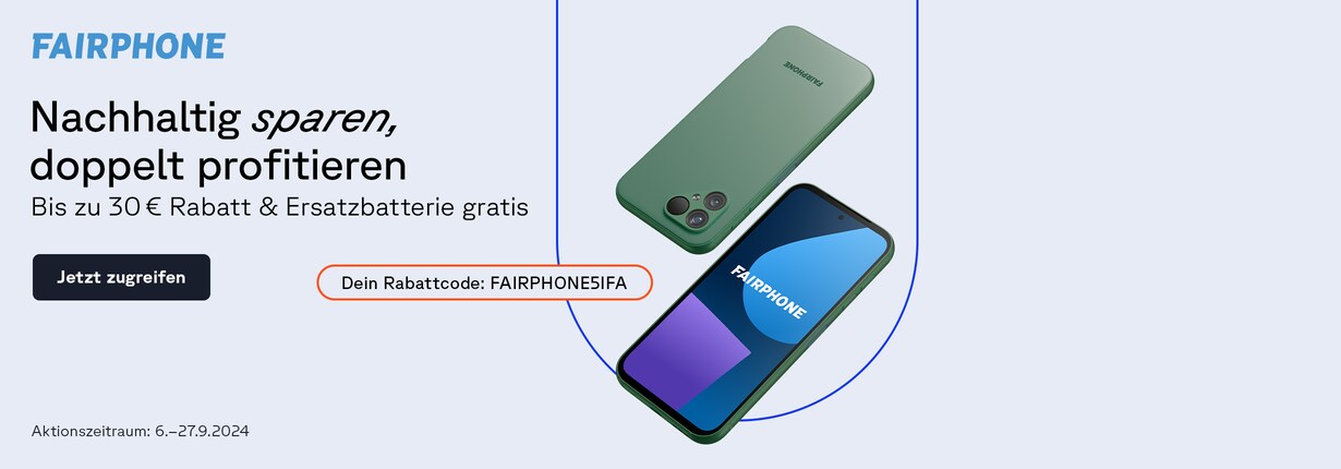 Sicher dir bis zu 30 € Rabatt auf das Fairphone 5