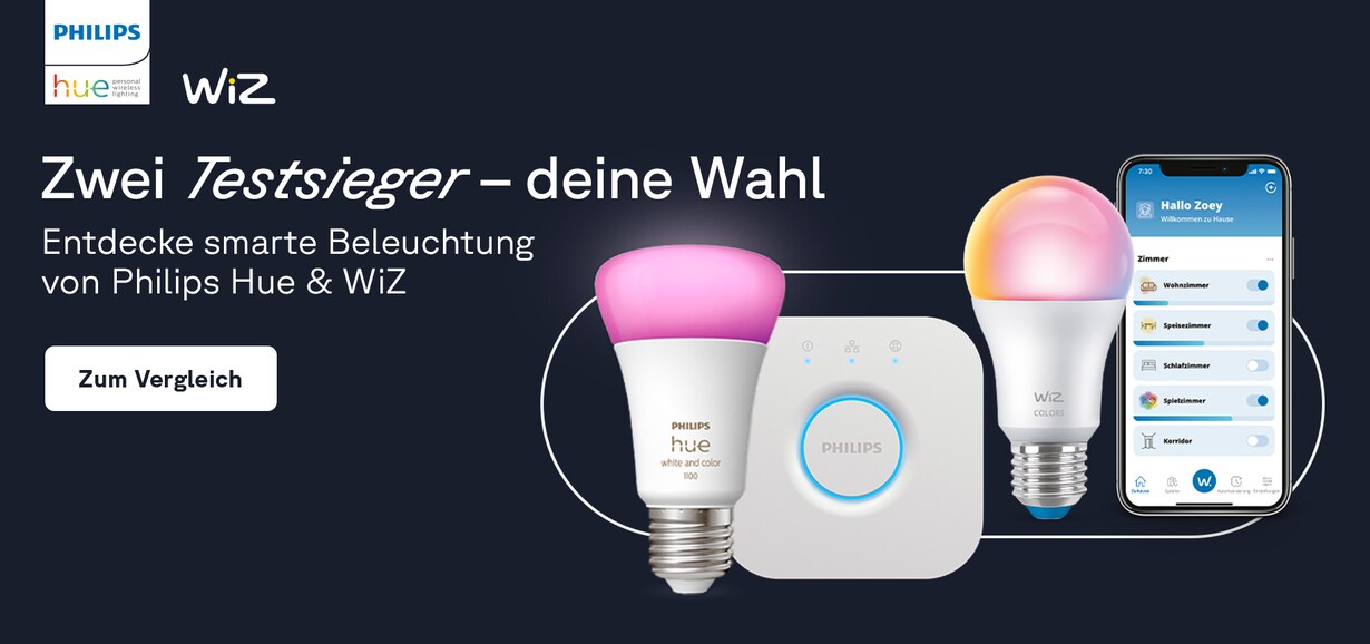 Entdecke die Testsieger Philips Hue & WiZ