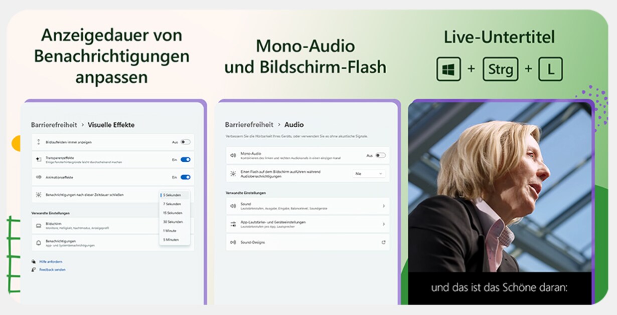 Erfahre mehr über die Funktionen von Microsoft für mehr Barrierefreiheit