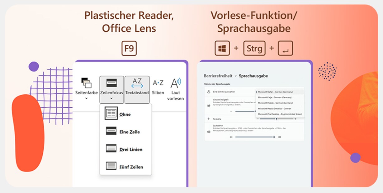 Erfahre mehr über die Funktionen von Microsoft für mehr Barrierefreiheit